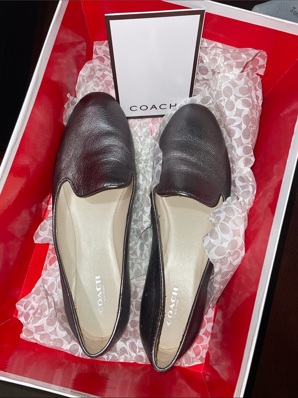 Coach silvery metallic Leather Women's Slip-On Loafers